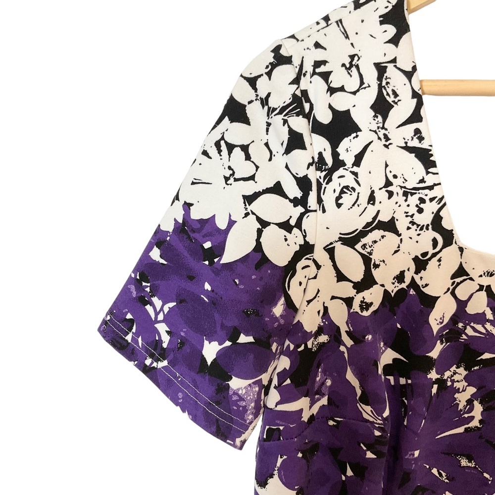 NWT Cleo Petites Floral Shift Dress Black White Purple Women’s 12P - Picture 6 of 12